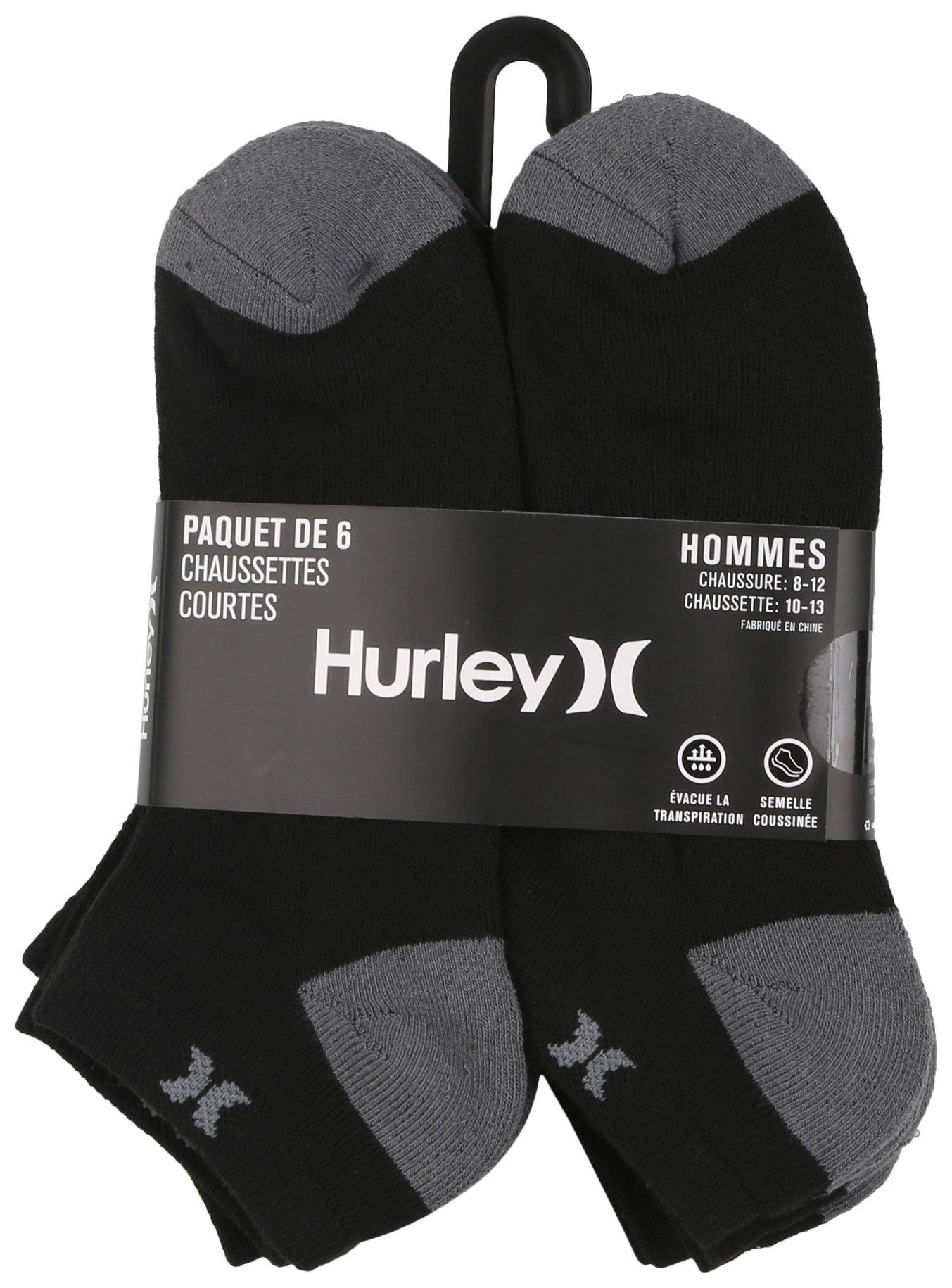 Hurley Mens 6-Pr. Colorblock Cotton Blend Low Cut Socks