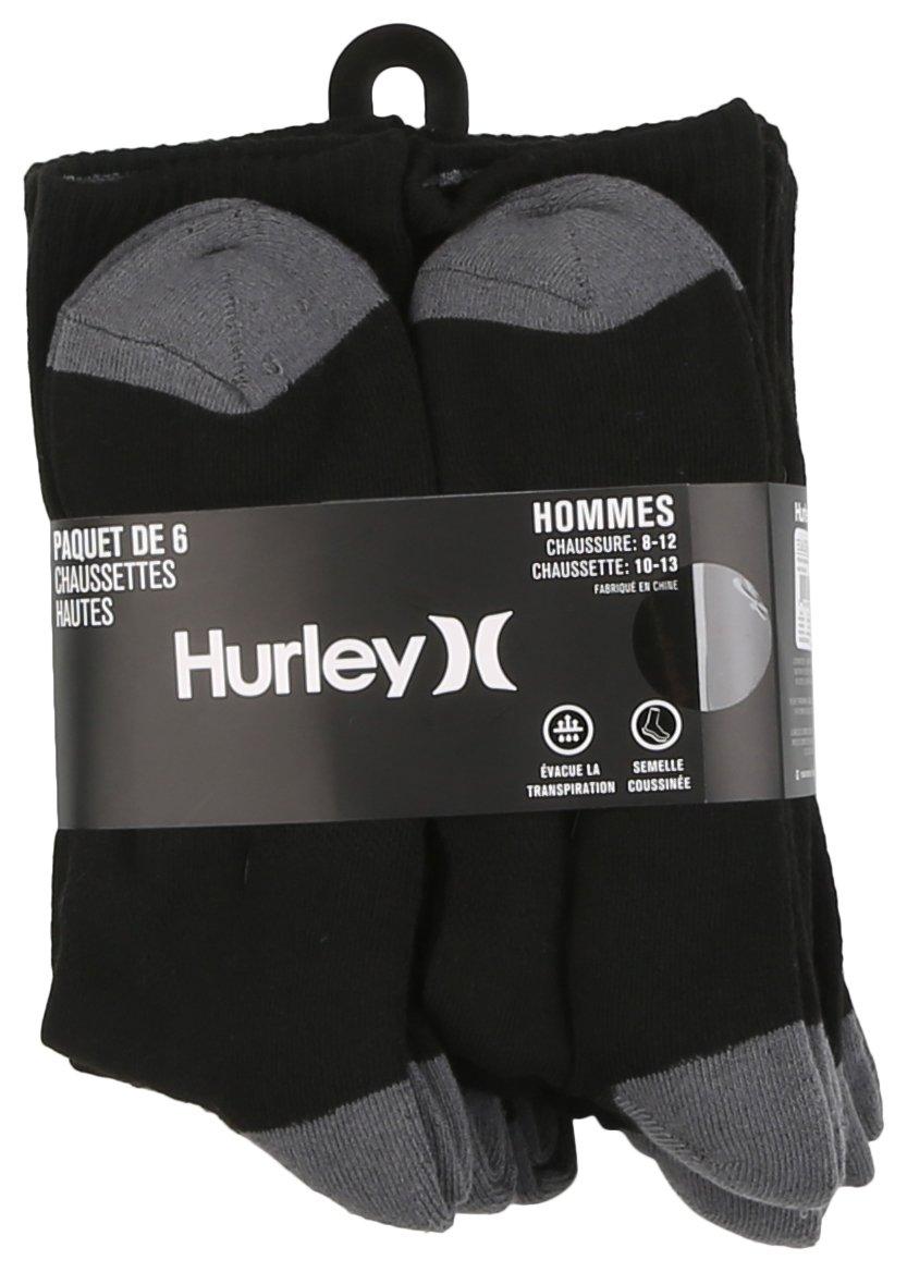Hurley Mens 6-Pr. Colorblock Poly Blend Crew Socks