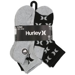 Hurley Mens 6-Pr. Logo Poly Blend Quarter Crew Socks