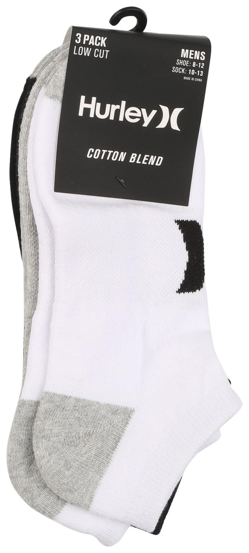 Hurley Mens 3-Pr. Colorblock Cotton Blend Low Cut Socks