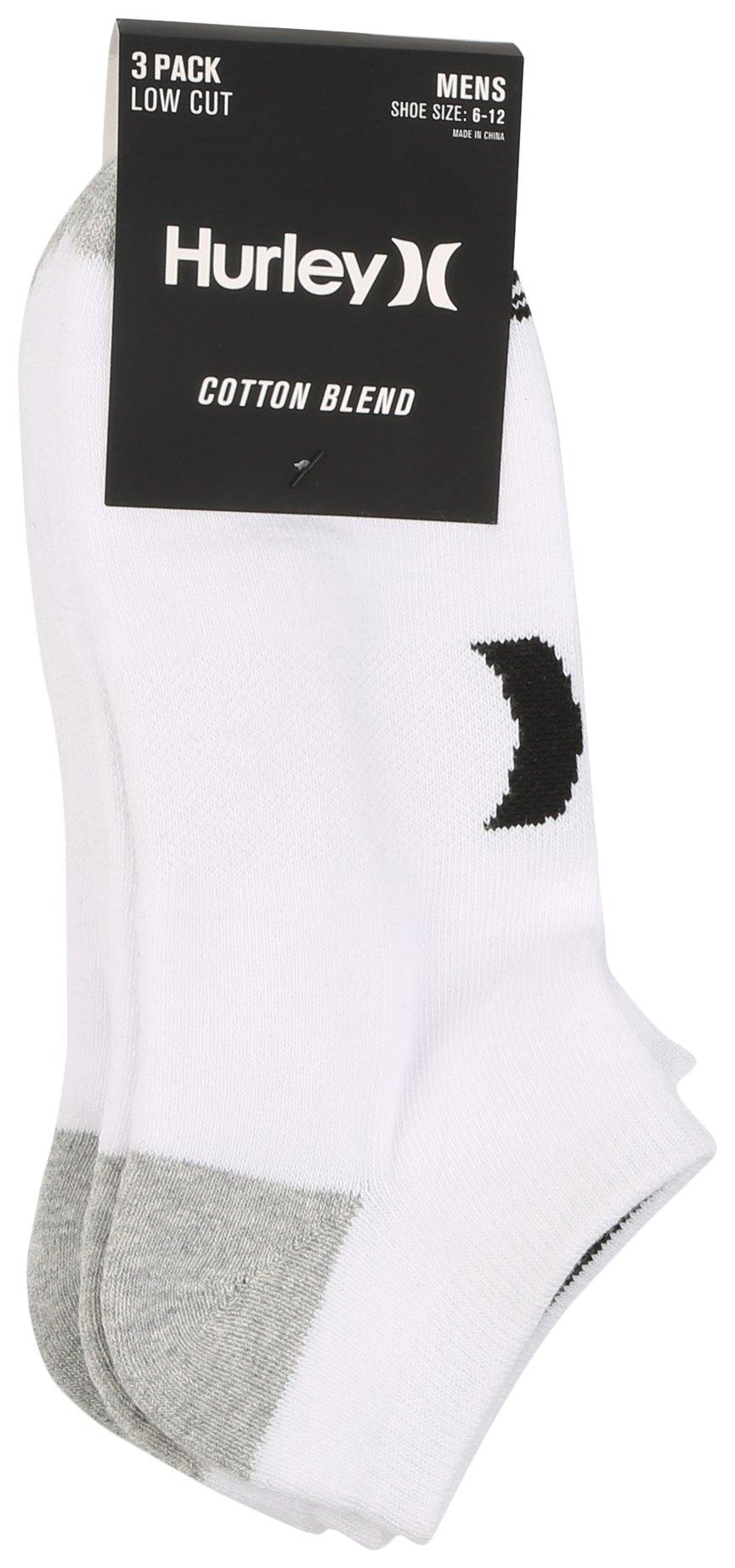Hurley Mens 3-Pr. Colorblock Cotton Blend Low Cut Socks