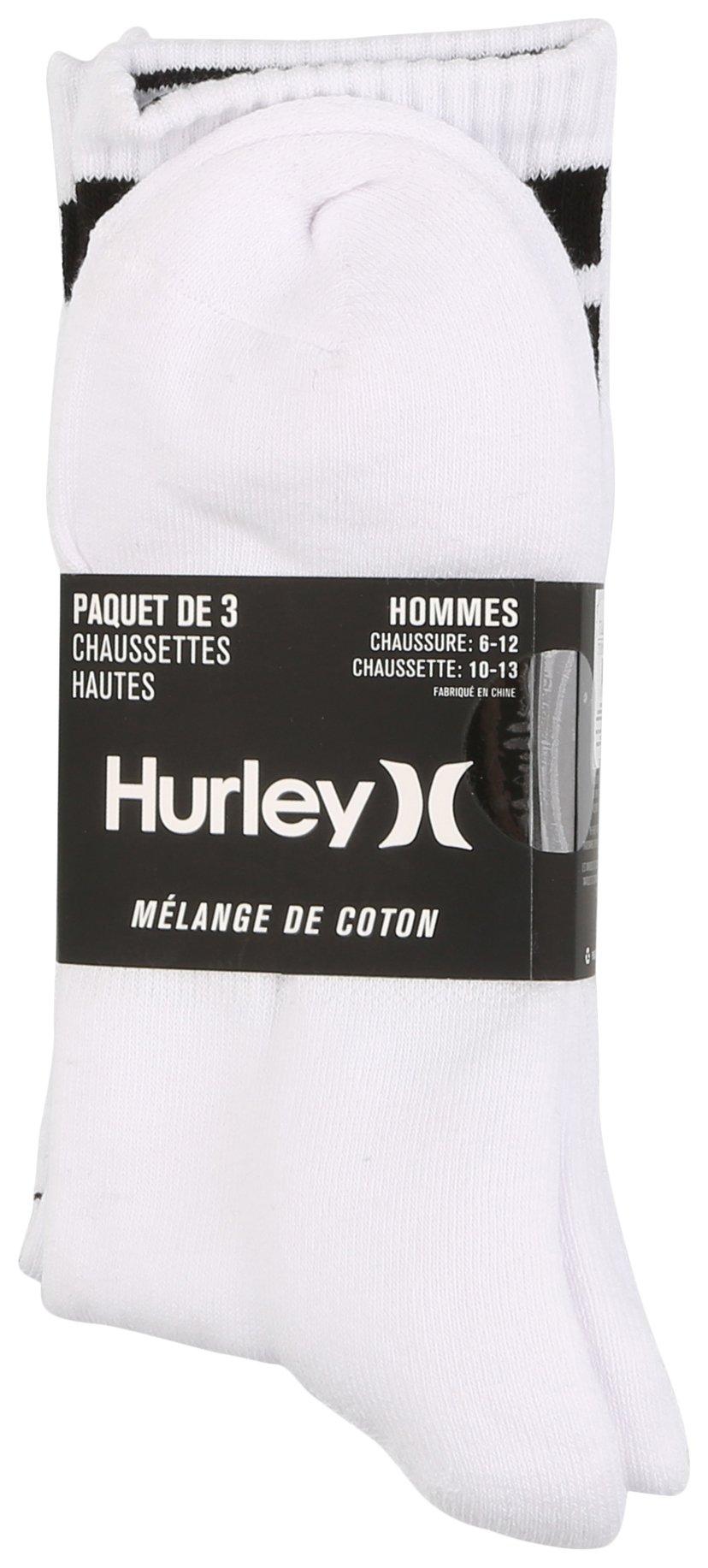Hurley Mens 3-Pr. Cotton Blend Crew Socks