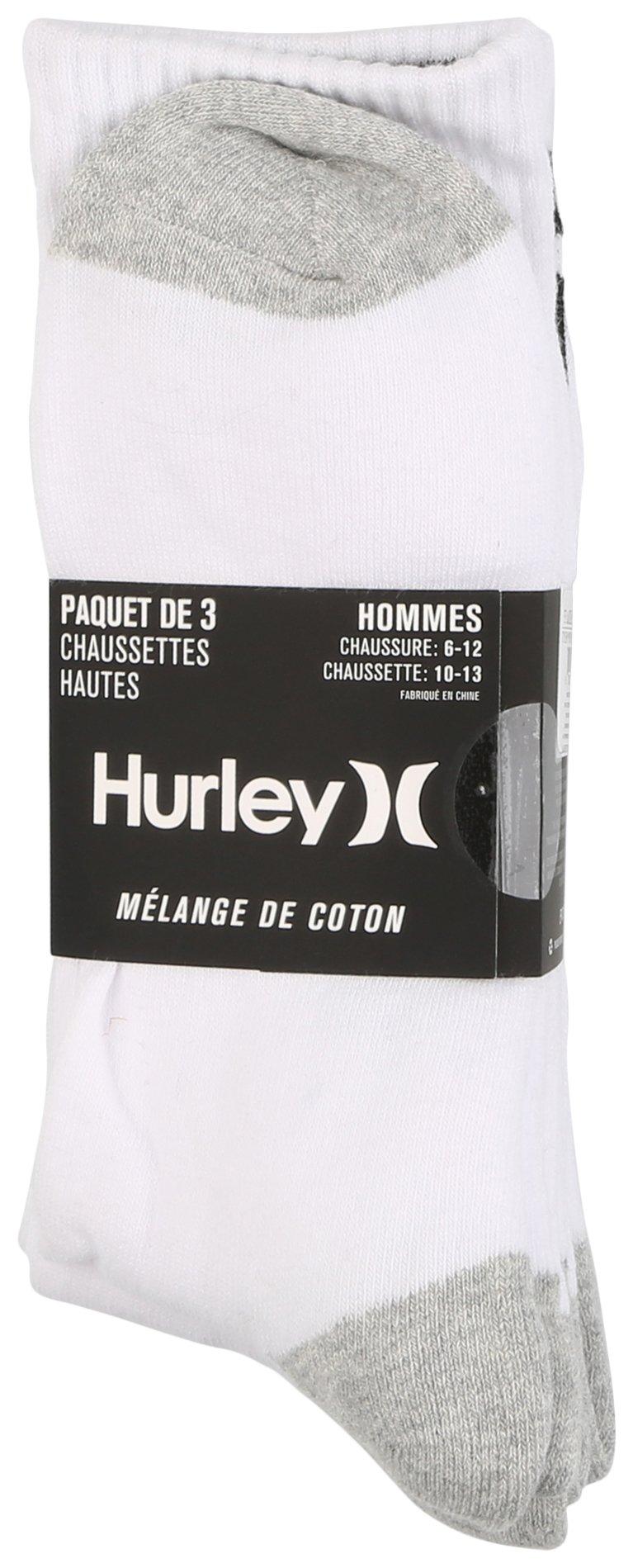 Hurley Mens 3-Pair Cotton Blend Crew Socks
