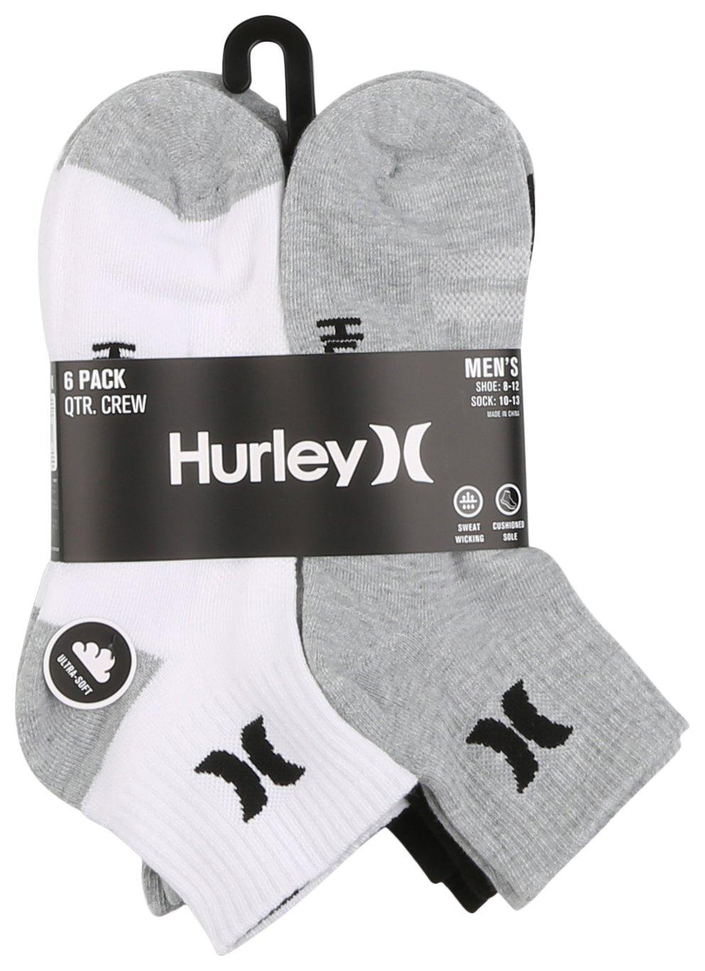 Hurley Mens 6-Pr. Colorblock Poly Blend Quarter Crew Socks