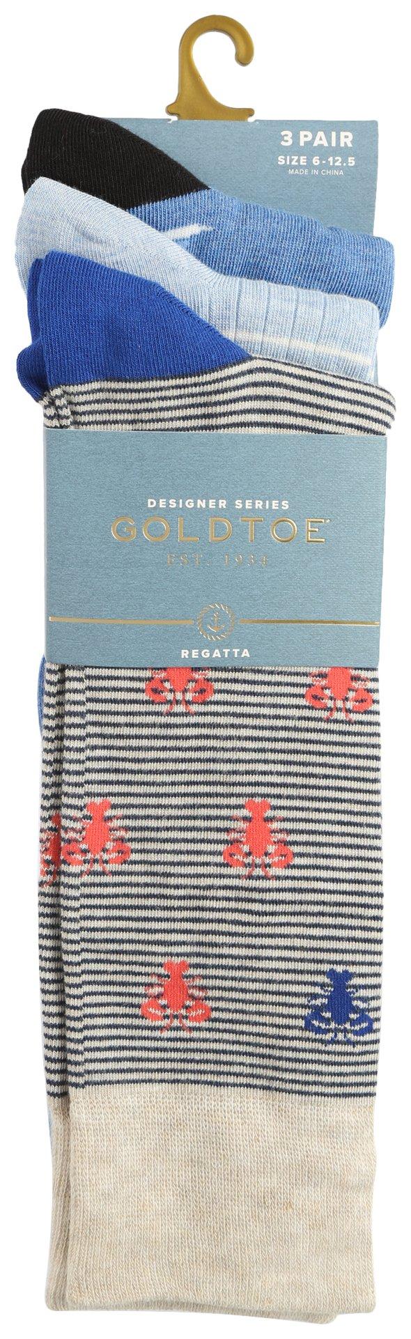 Gold Toe Mens 3-Pr. Regatta Designer Socks