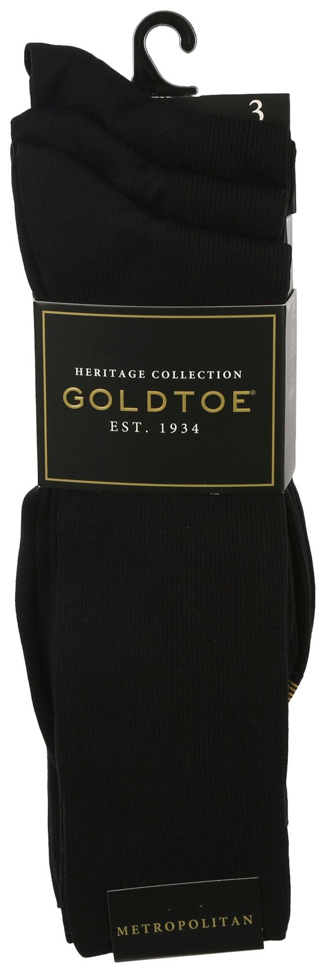 Gold Toe Mens 3-Pr. Metropolitan Solid Crew Socks