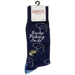 DAVCO Mens Casual Lucky Fishing Print Crew Socks