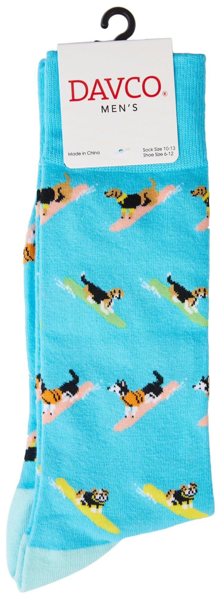 DAVCO Mens Casual Print Surfing Dogs Crew Socks