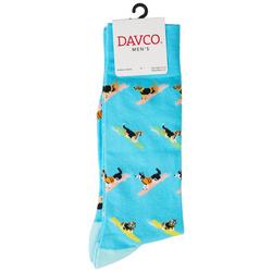 Mens Casual Print Surfing Dogs Crew Socks