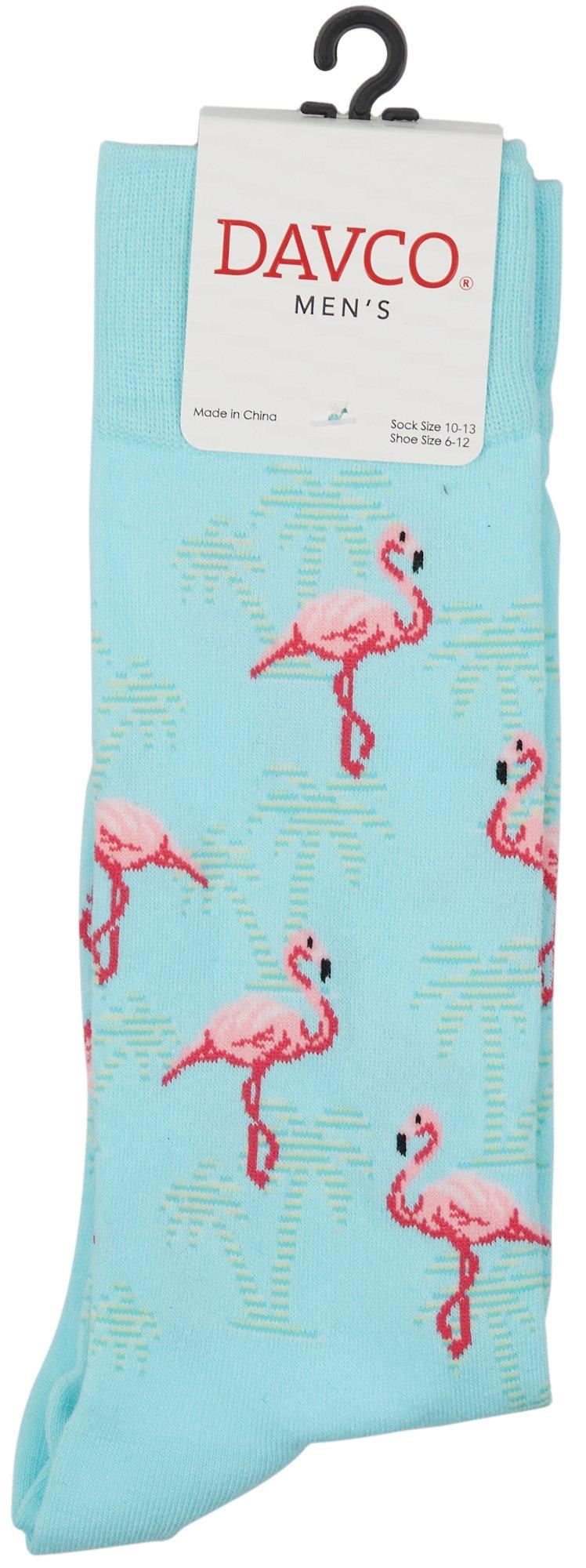 Mens Flamingo & Palm Tree Theme Mid-Calf Socks