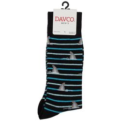 Davco Mens Shark Fin Theme Stripe Mid-Calf Socks