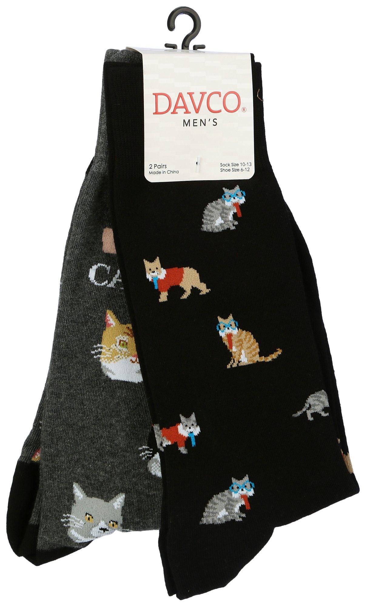 Davco Mens 2-Pr. Cat Lovers Mid-Calf Socks