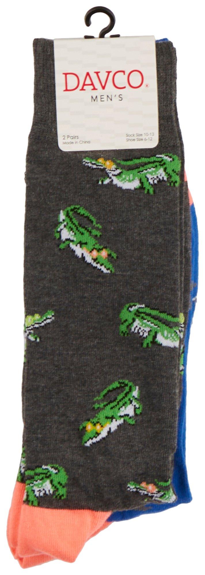 Davco Mens 2-Pr. Alligator/Shark Mid-Calf Socks
