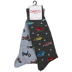 Davco Mens 2-Pr. Cars and Motorcycles Mid-Calf Socks
