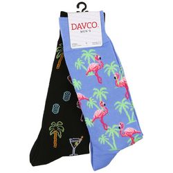 Davco Mens 2-Pr. Flamingo Vacation Mid-Calf Socks