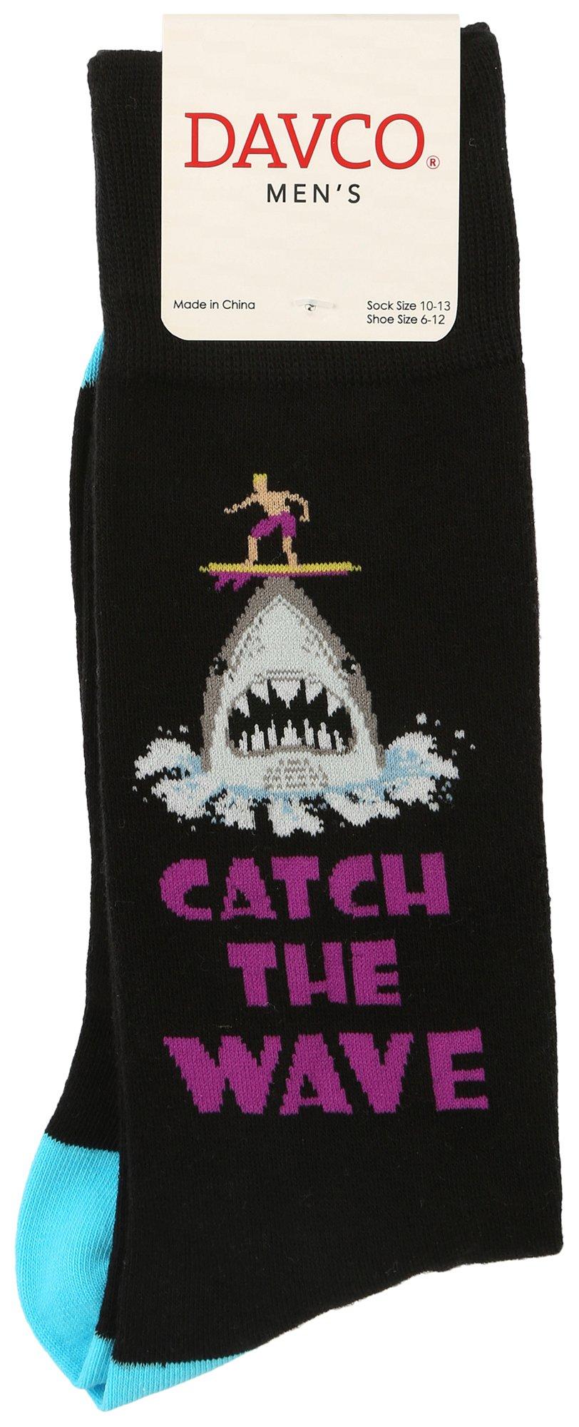 Davco Mens Catch The Wave Shark Mid-Calf Socks