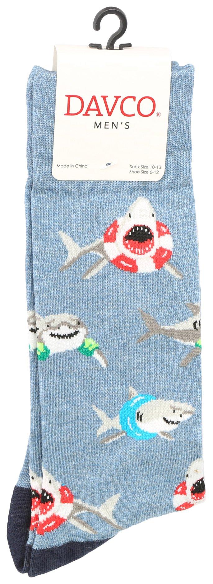Mens Lifesaver Sharks Mid-Calf Socks