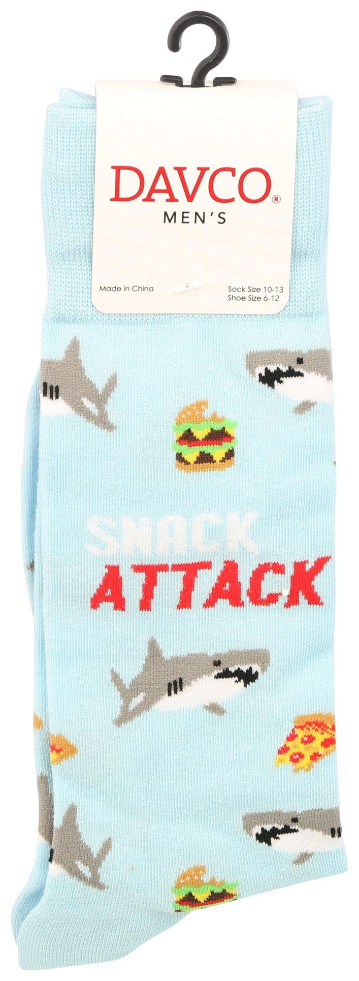 Mens Snack Attack Shark & Food Theme Mid-Calf Socks