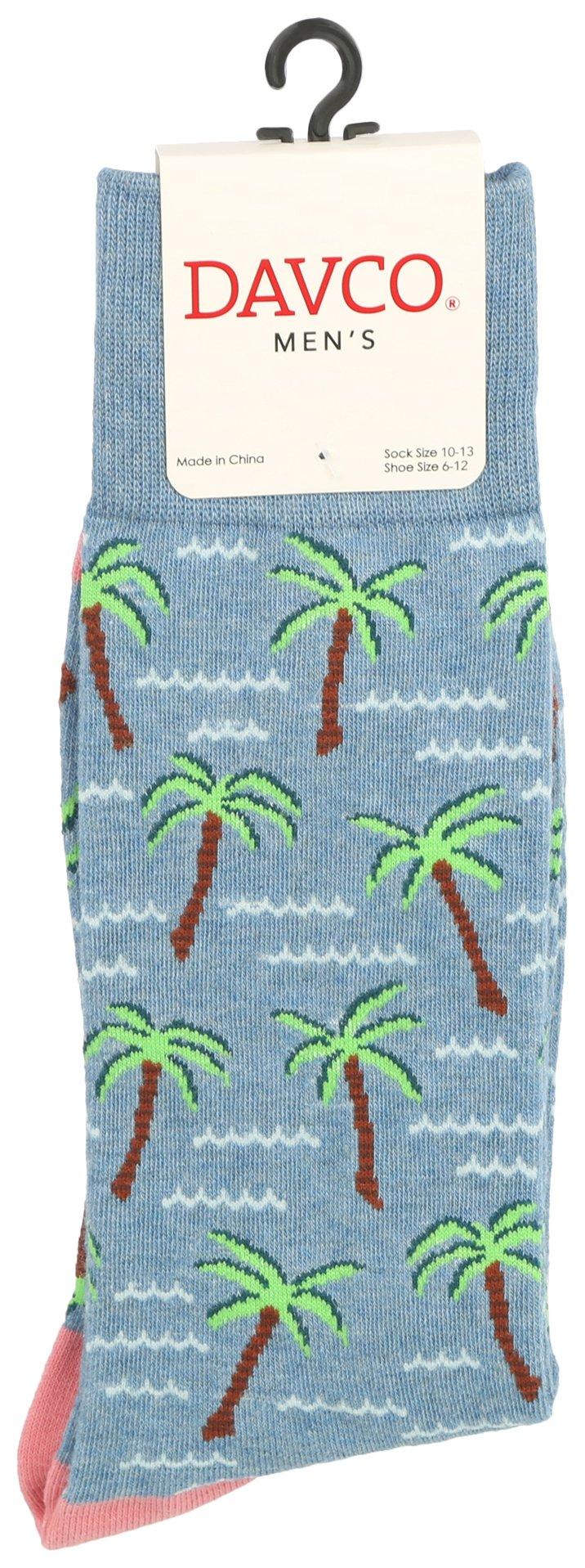 Davco Mens Palm Tree Print Mid-Calf Socks