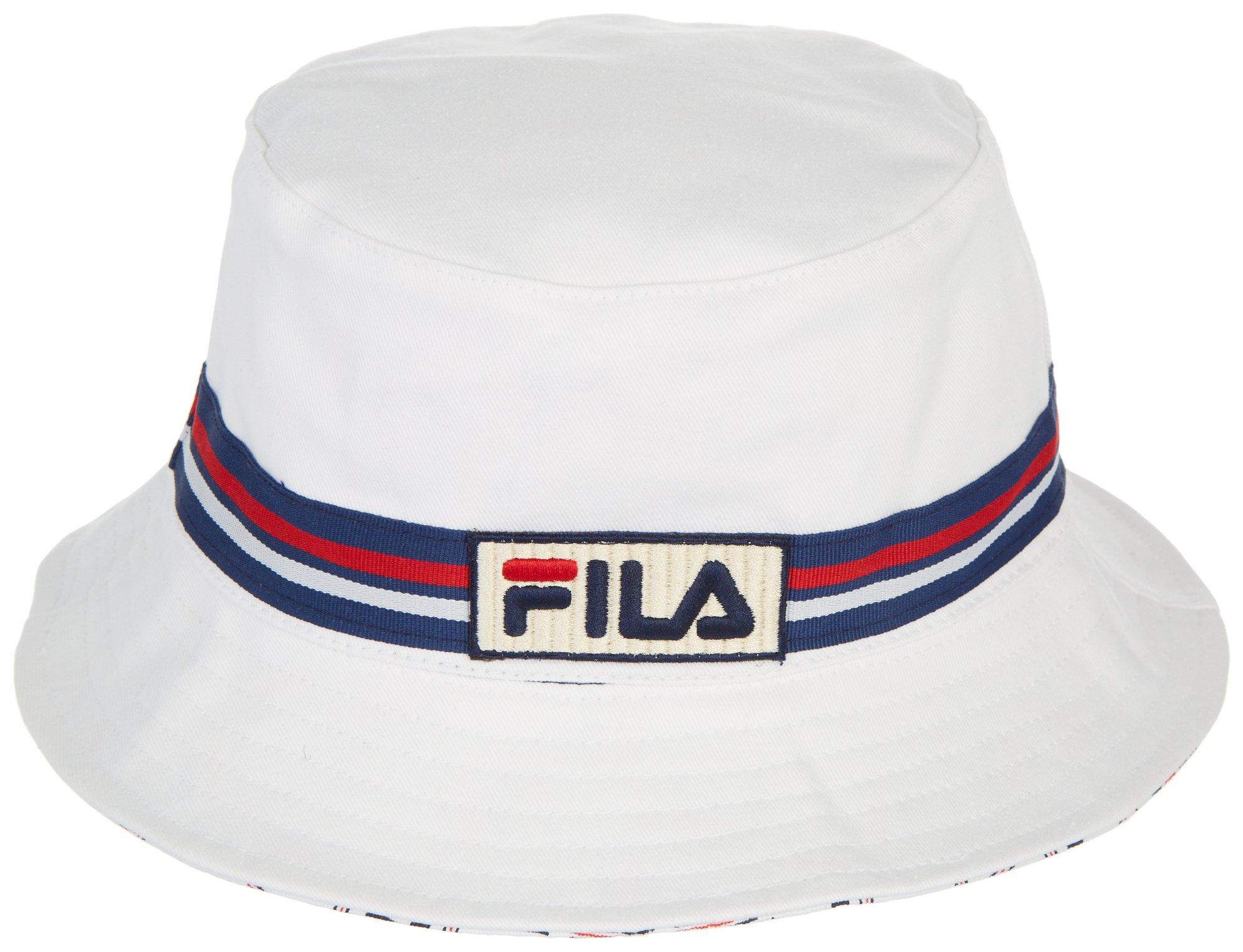 Mens Reversible Logo Print & Solid Color Bucket Hat