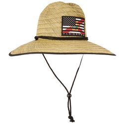 FloGrown Mens Logo Flag Patch Wide Brim Straw Hat