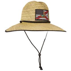 Mens Logo Flag Patch Wide Brim Straw Hat