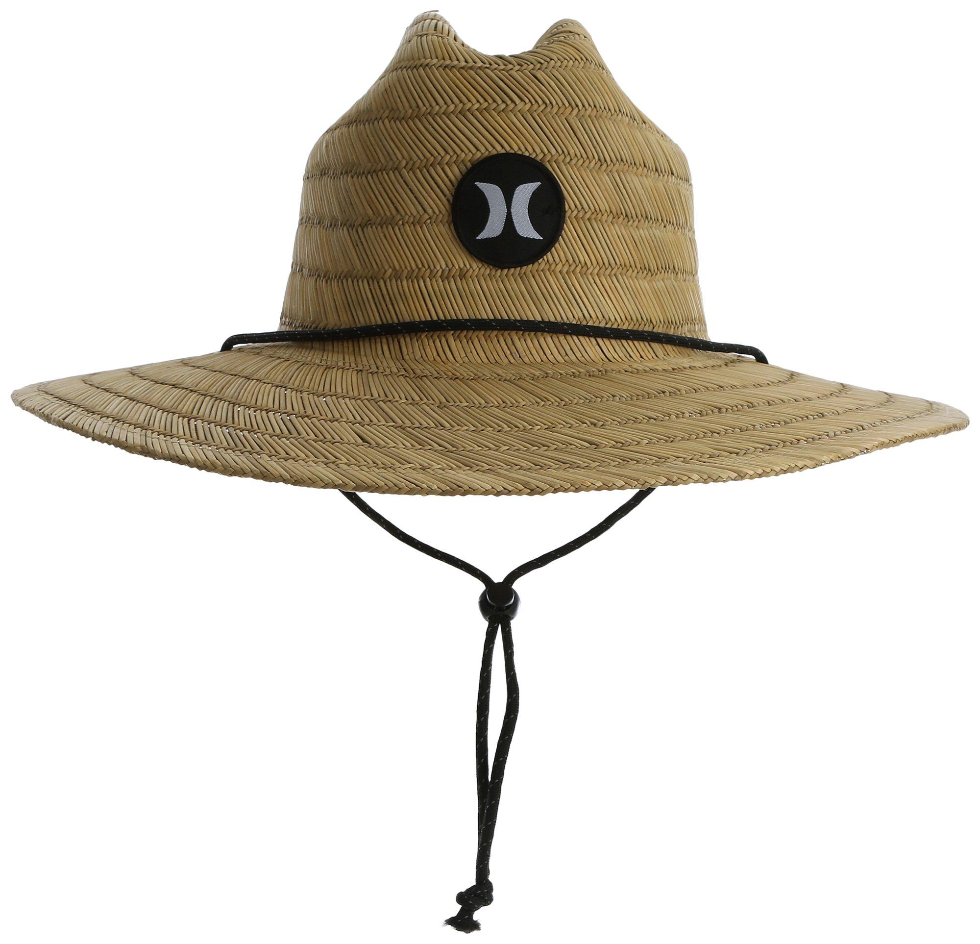 Hurley Mens Logo Patch Wide Brim Straw Lifeguard Hat