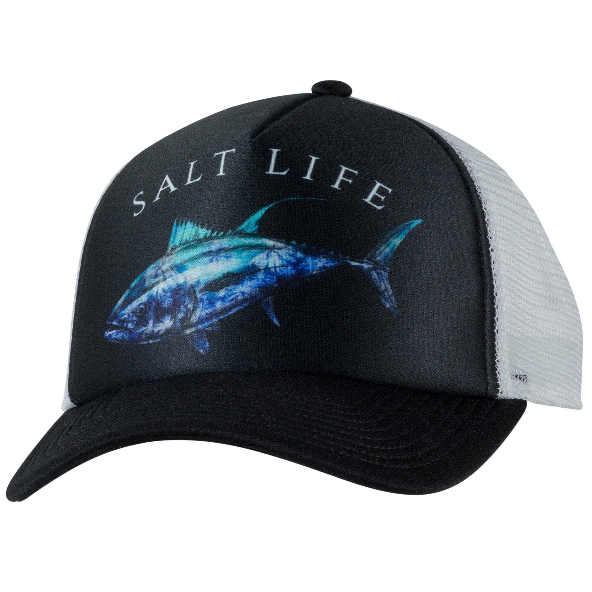 Salt Life Mens Tuna Palms Solid Logo Patch Trucker Hat