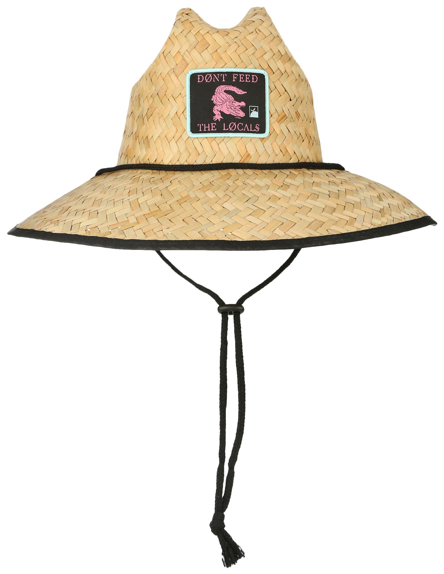 Mens Alligator Patch Wide Brim Straw Lifeguard Hat