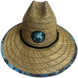 Awayalife Mens Palm Patch Wide Brim Straw Lifeguard Hat