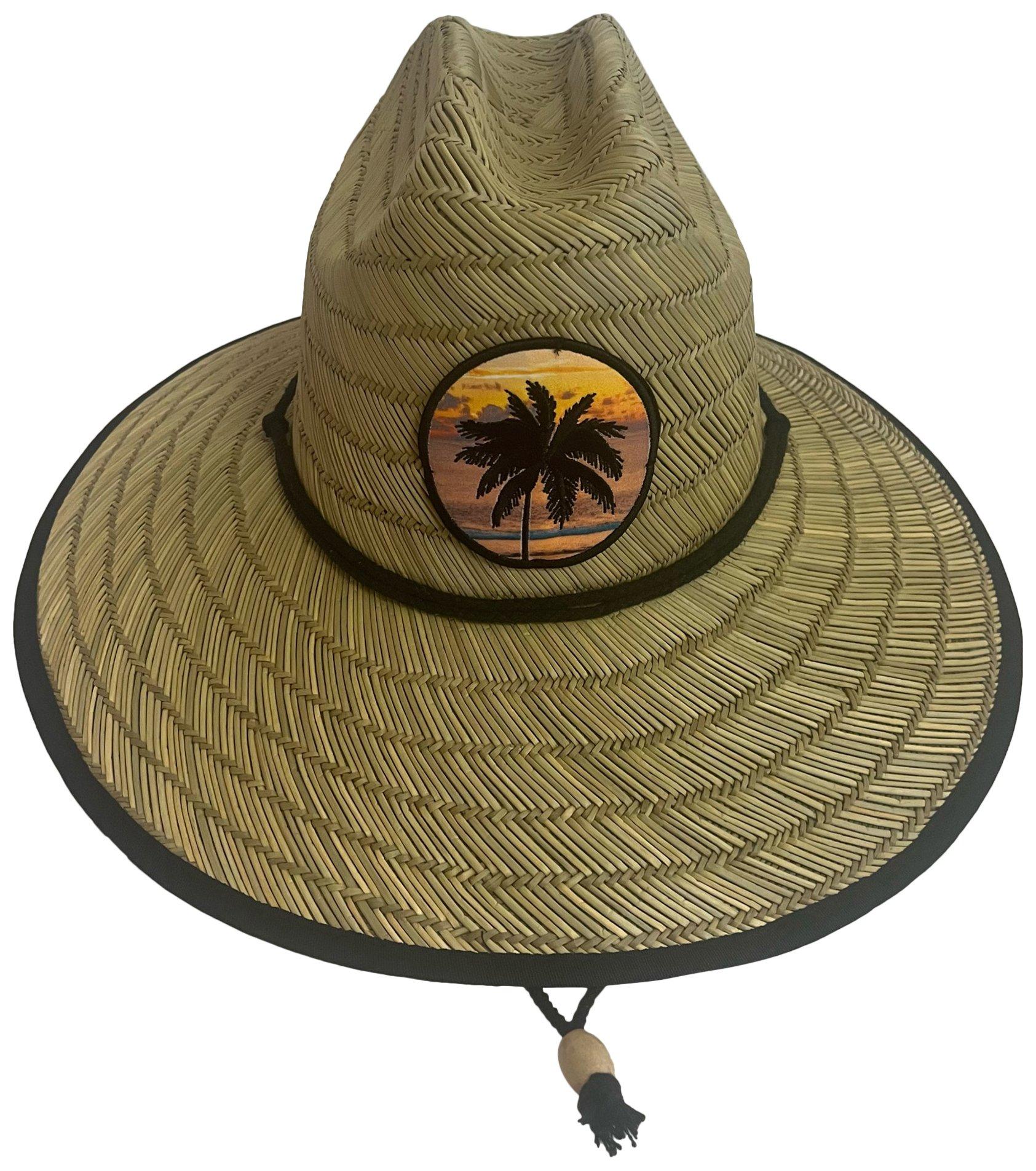 Awayalife Mens Palm Sunset Patch Straw Lifeguard Hat