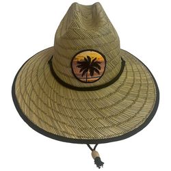 Awayalife Mens Palm Sunset Patch Straw Lifeguard Hat