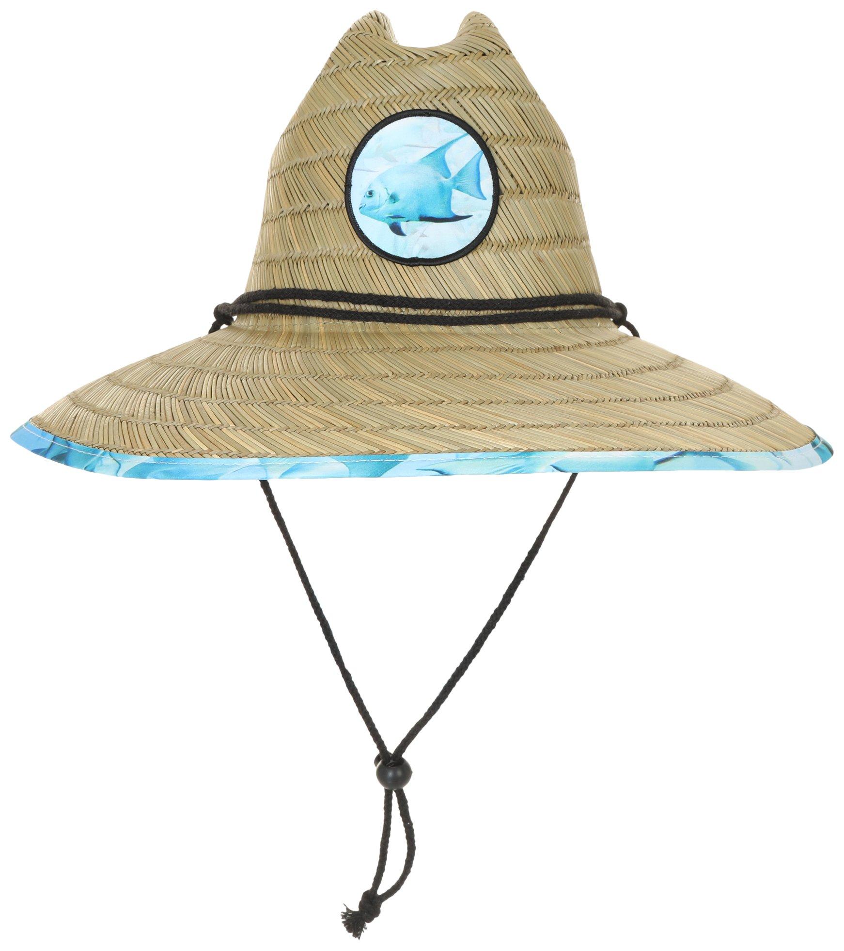 Mens Angelfish Patch Straw Lifeguard Hat