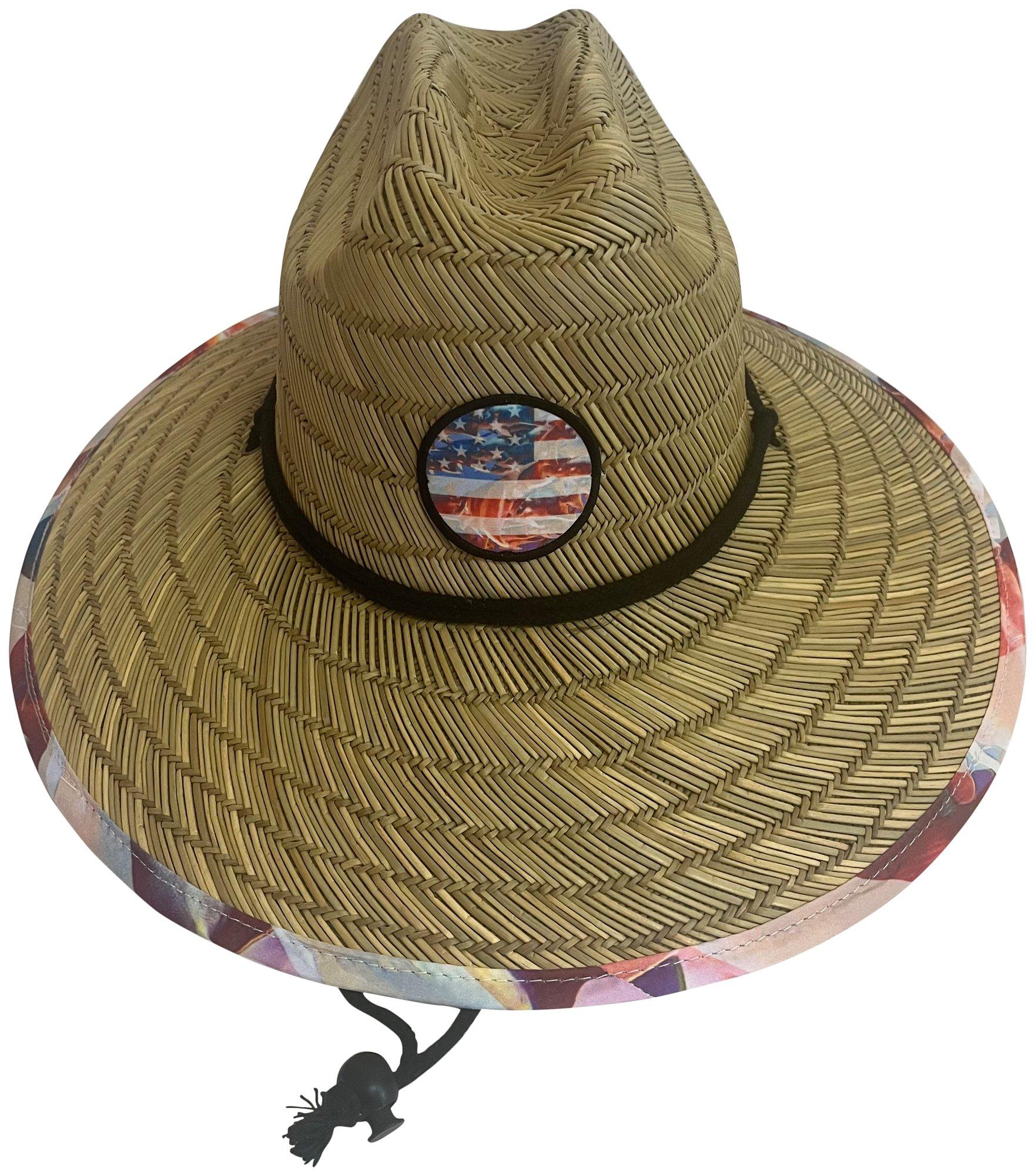 Mens Angelfish Patriotic Straw Lifeguard Hat