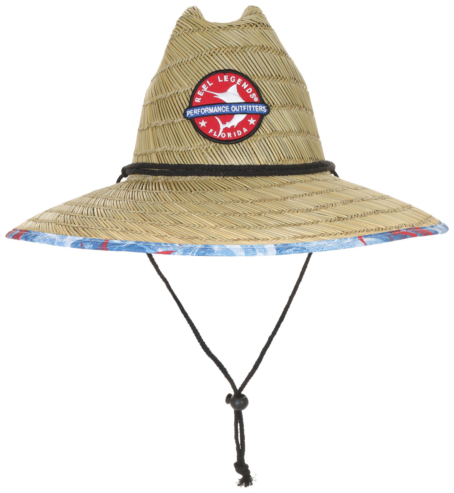 Flag Sun Hat, Men's Straw Hat with Fabric Pattern Print Lifeguard