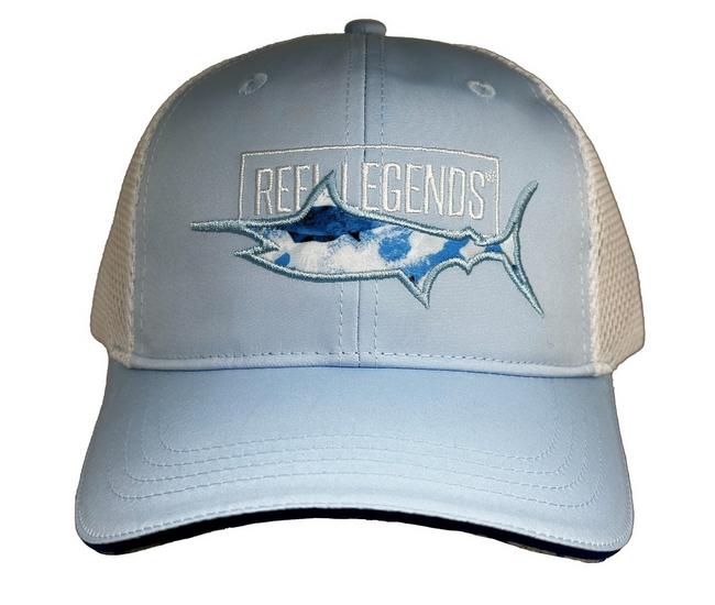 Reel Legends Mens Marlin Patch Solid Mesh Snapback Hat - Light Blue/White - One Size