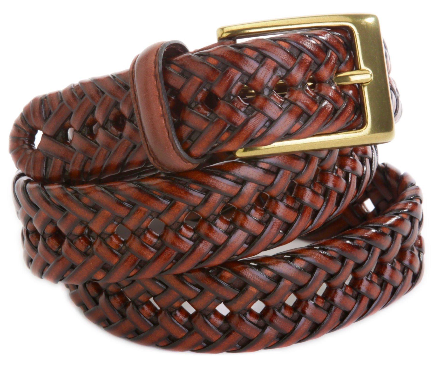 mens brown braided leather belt