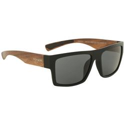 Mens Rectangular Faux Wood Stem Sunglasses