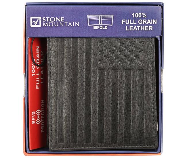 Stone Mountain Mens Americana Genuine Leather Bi-Fold Wallet
