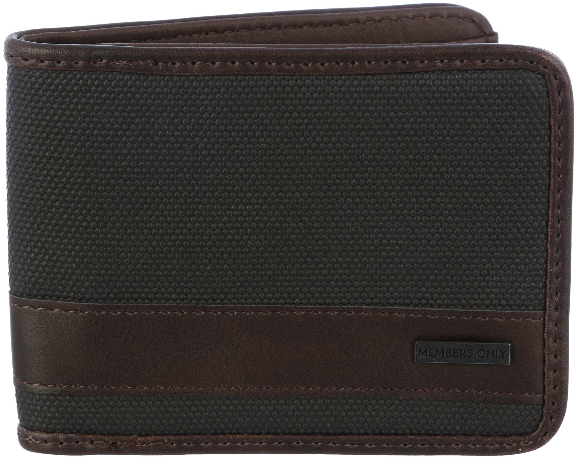 Members Only Mens RFID Stripe Textured Fabric Bifold Wallet