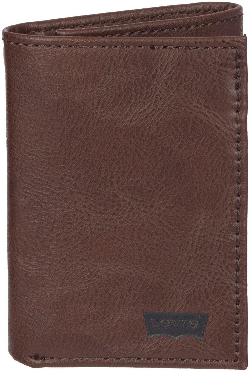 Mens Extra Capacity Brown Trifold Wallet