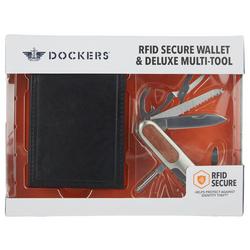 Mens RFID Leather Bifold Wallet & Multitool Set