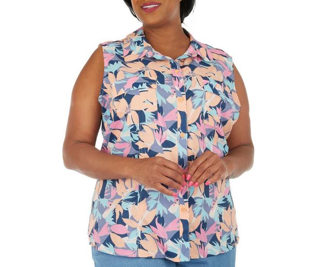 Reel Legends Plus Tropical Woven Collared Sleeveless Top