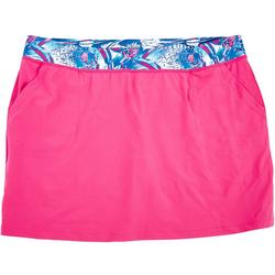 Plus Solid Print Band Stretch Woven Skort