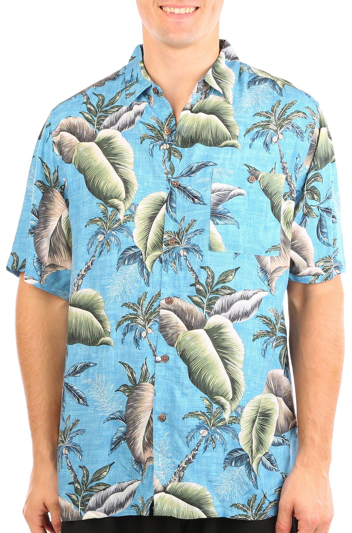 Mens Palm Trees Suns Button-Down Short Sleeve Shirt
