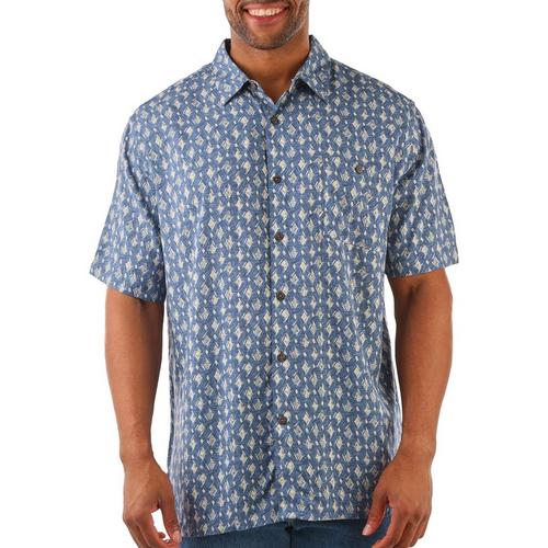 Mens Geometric Print Button-Down Short Sleeve Shirt