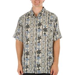 Mens Vertical Palm Trees Button-Down Short Sleeve Shirt