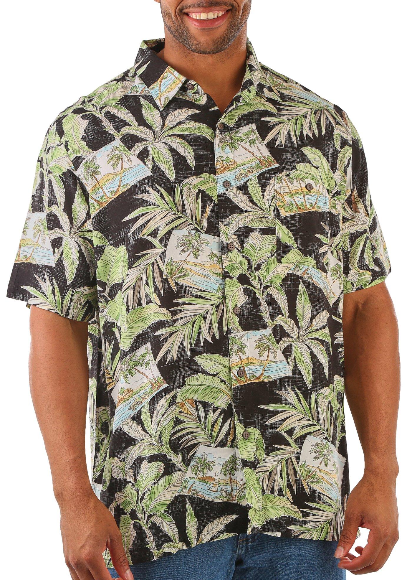 Mens Postage Stamp Button-Down Short Sleeve Shirt