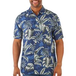 Mens All Over Leaf Print Button-Down Short Sleeve Shirt