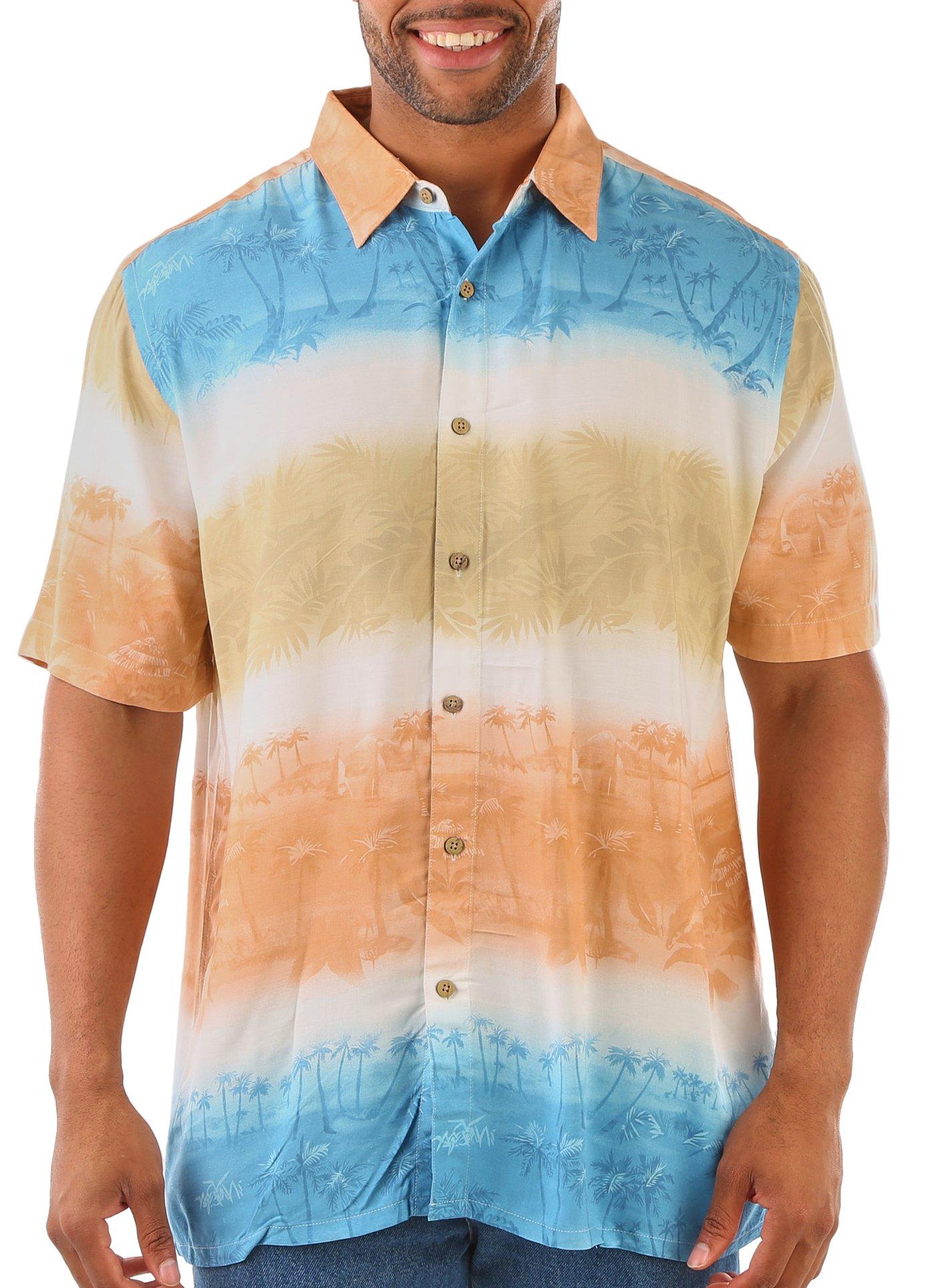 Mens Washed Palm Button-Down Short Sleeve Shirt